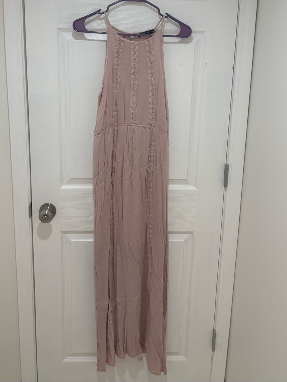 Doe & Rae Dusty Rose Lace-Trim Halter Maxi Dress